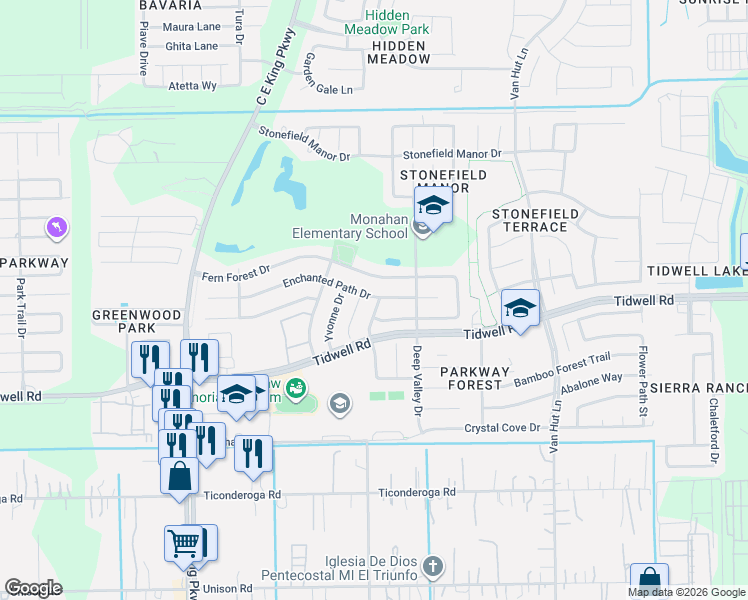 map of restaurants, bars, coffee shops, grocery stores, and more near 8810 Croteau Drive in Houston