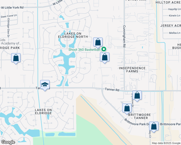 map of restaurants, bars, coffee shops, grocery stores, and more near 12023 Arroyo Verde Lane in Houston