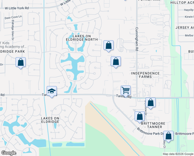 map of restaurants, bars, coffee shops, grocery stores, and more near 12023 Arroyo Verde Lane in Houston