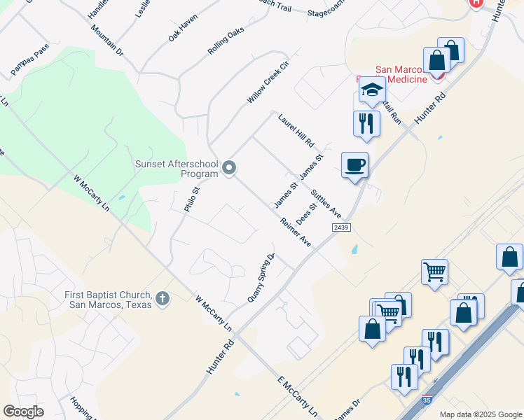 map of restaurants, bars, coffee shops, grocery stores, and more near 303 Reimer Avenue in San Marcos