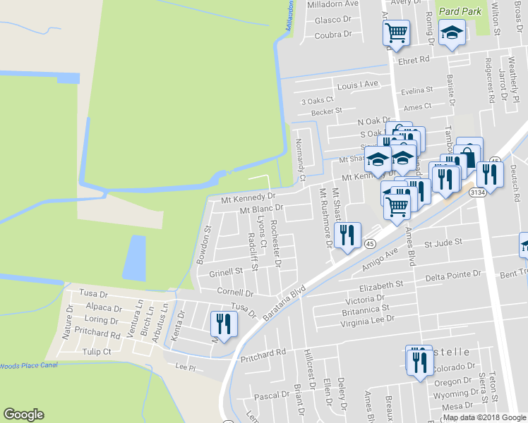 map of restaurants, bars, coffee shops, grocery stores, and more near 3009 Mount Blanc Drive in Marrero