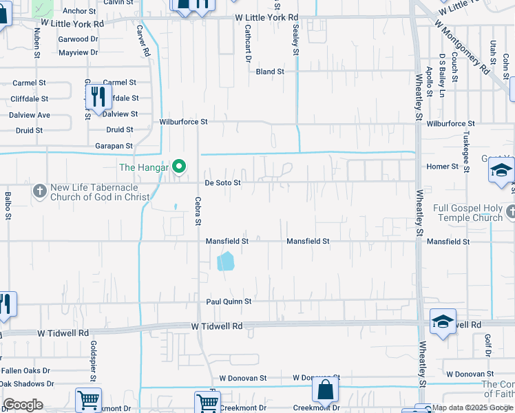 map of restaurants, bars, coffee shops, grocery stores, and more near 1938 Mansfield Street in Houston