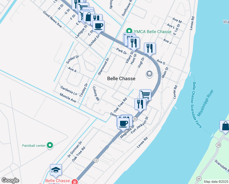 map of restaurants, bars, coffee shops, grocery stores, and more near 211 Avenue A in Belle Chasse