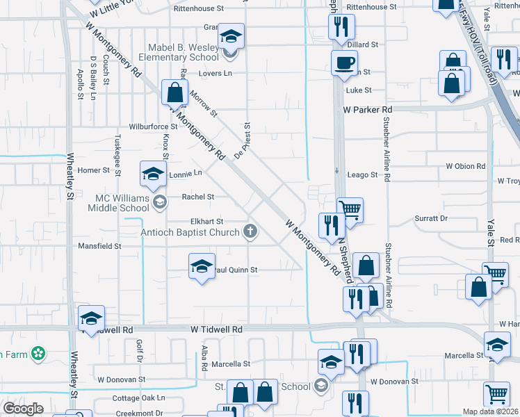 map of restaurants, bars, coffee shops, grocery stores, and more near 6000 Beall Street in Houston