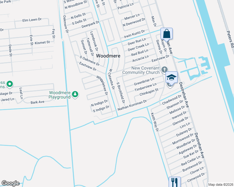 map of restaurants, bars, coffee shops, grocery stores, and more near 2700 West Catawba Drive in Harvey