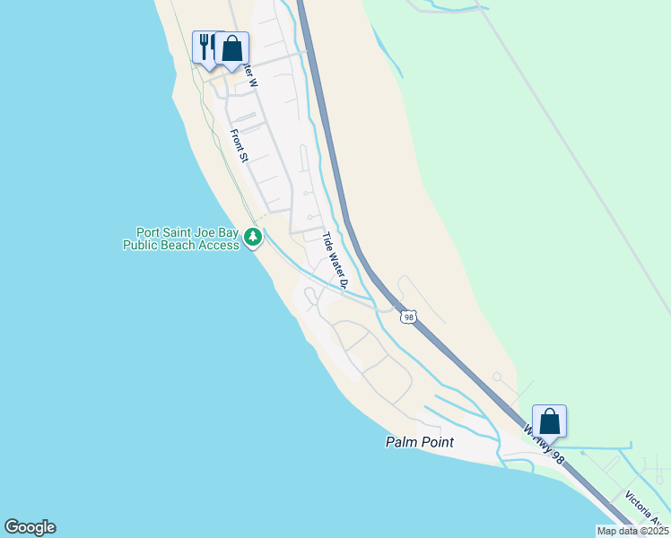 map of restaurants, bars, coffee shops, grocery stores, and more near Flat Water West in Port Saint Joe