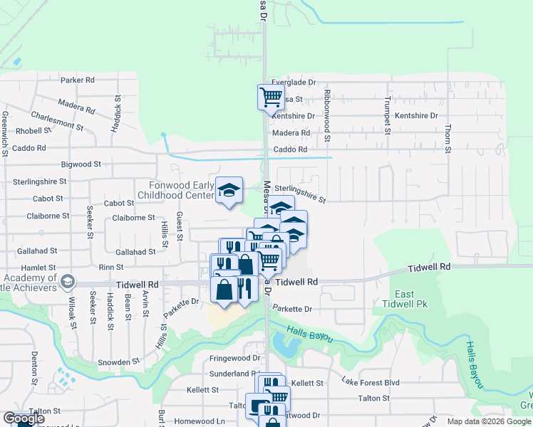 map of restaurants, bars, coffee shops, grocery stores, and more near 9690 Mesa Drive in Houston