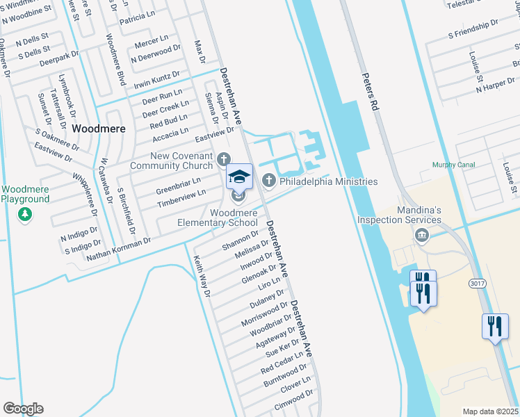 map of restaurants, bars, coffee shops, grocery stores, and more near 3190 Destrehan Avenue in Harvey