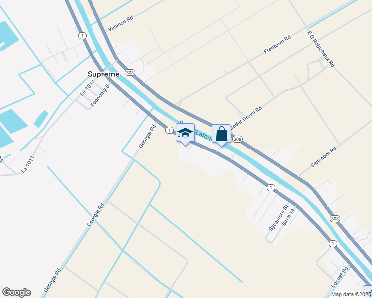 map of restaurants, bars, coffee shops, grocery stores, and more near 3045 Louisiana 1 in Labadieville