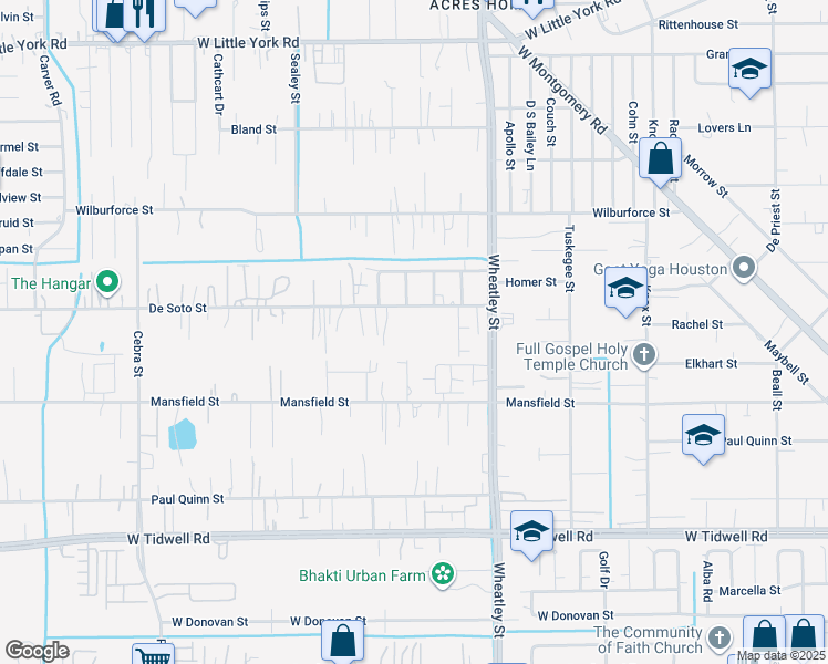 map of restaurants, bars, coffee shops, grocery stores, and more near 1311 De Soto Street in Houston