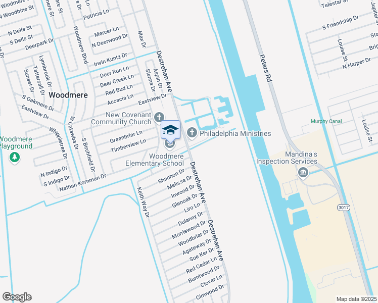map of restaurants, bars, coffee shops, grocery stores, and more near 3190 Destrehan Avenue in Harvey