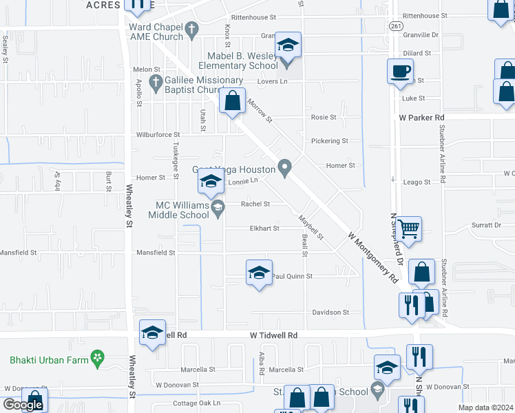 map of restaurants, bars, coffee shops, grocery stores, and more near 856 Rachel Street in Houston