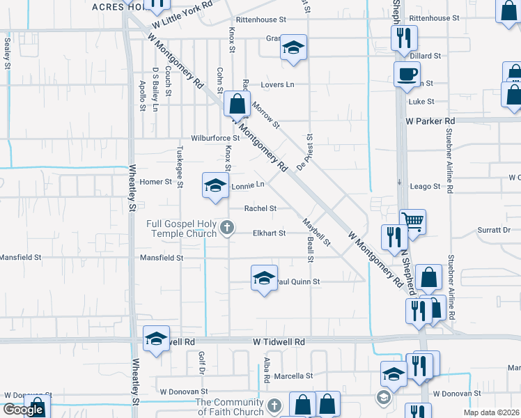 map of restaurants, bars, coffee shops, grocery stores, and more near 856 Rachel Street in Houston