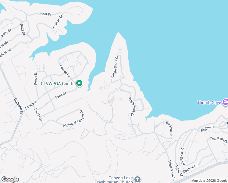 map of restaurants, bars, coffee shops, grocery stores, and more near 2318 Triple Peak Drive in Canyon Lake