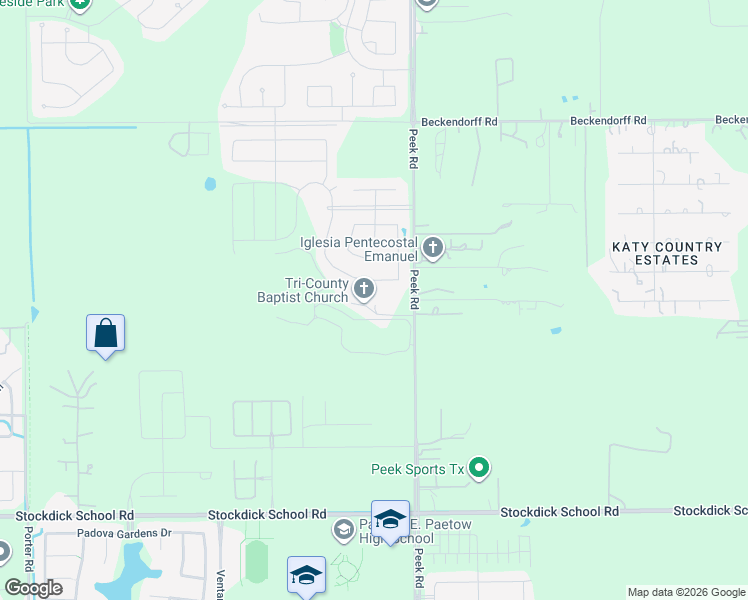 map of restaurants, bars, coffee shops, grocery stores, and more near 5715 Peek Road in Katy