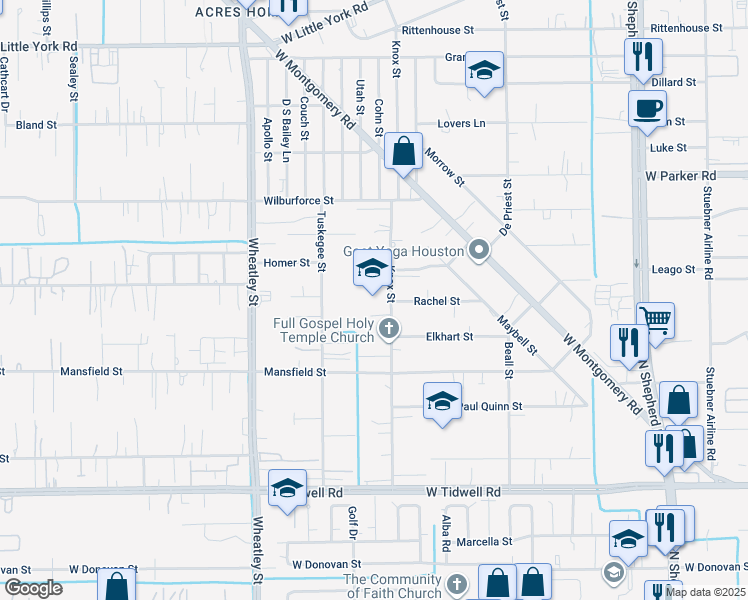 map of restaurants, bars, coffee shops, grocery stores, and more near 6100 Knox Street in Houston