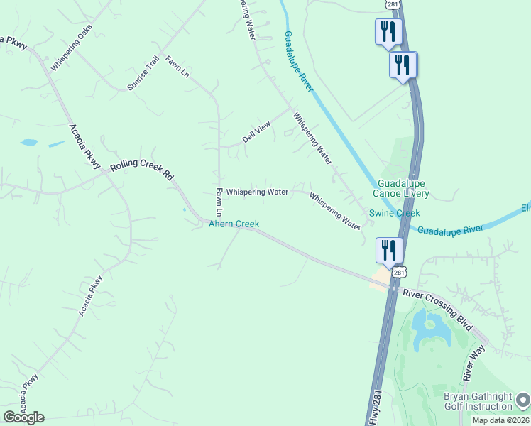 map of restaurants, bars, coffee shops, grocery stores, and more near 1130 Whispering Water in Spring Branch