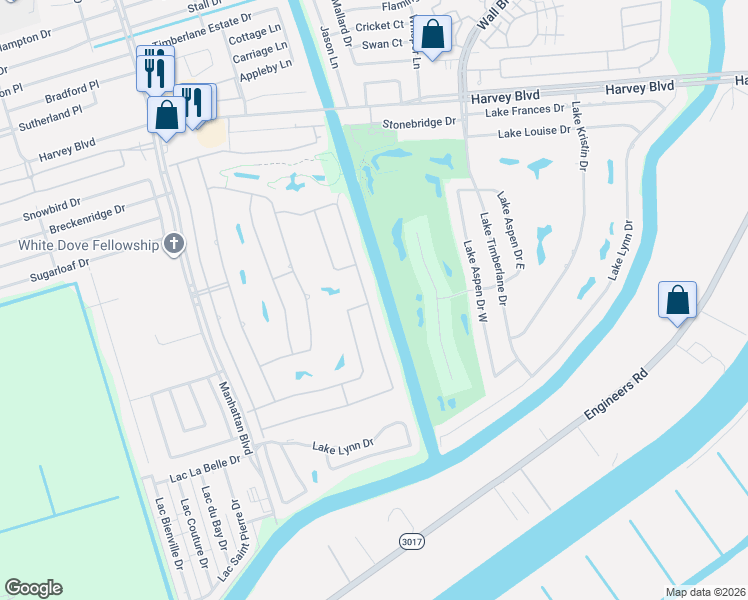 map of restaurants, bars, coffee shops, grocery stores, and more near 3721 Lake Providence Drive in Harvey