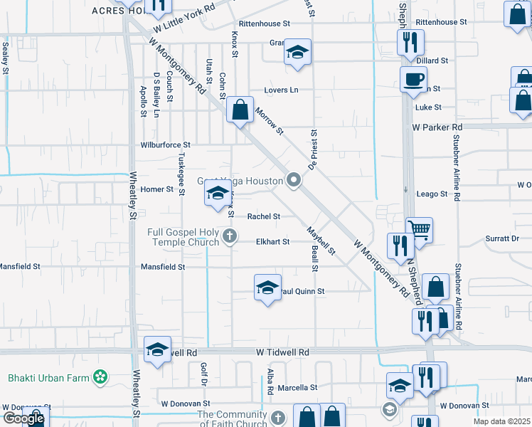map of restaurants, bars, coffee shops, grocery stores, and more near 856 Rachel Street in Houston