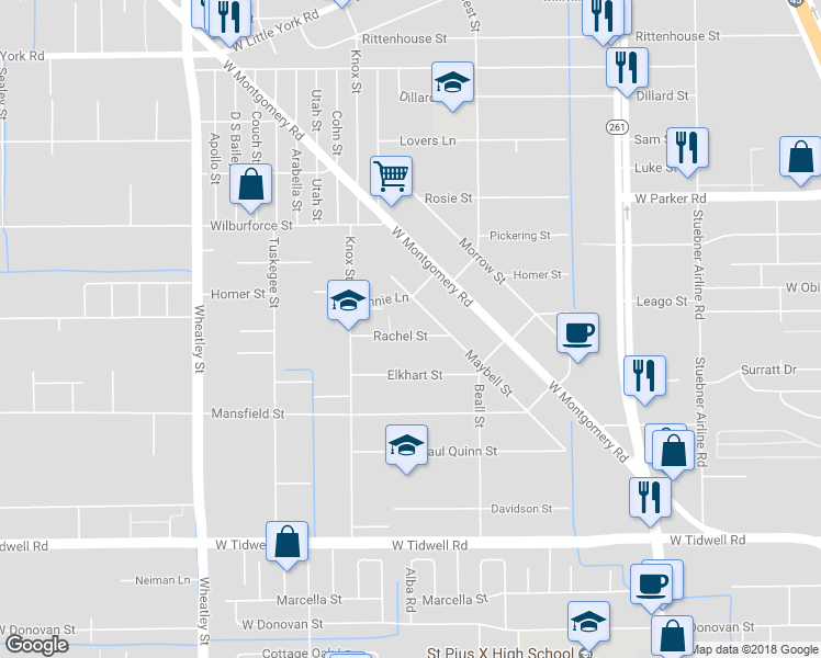 map of restaurants, bars, coffee shops, grocery stores, and more near 856 Rachel Street in Houston