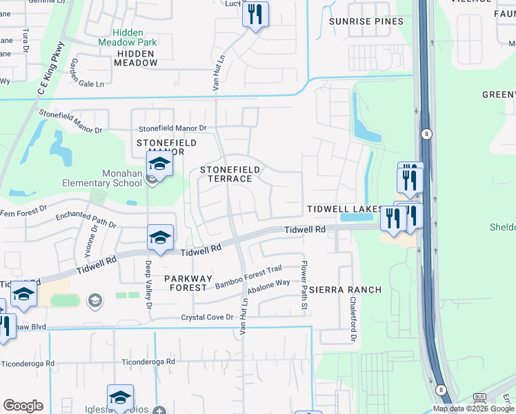 map of restaurants, bars, coffee shops, grocery stores, and more near 9006 Sable Terrace Lane in Houston
