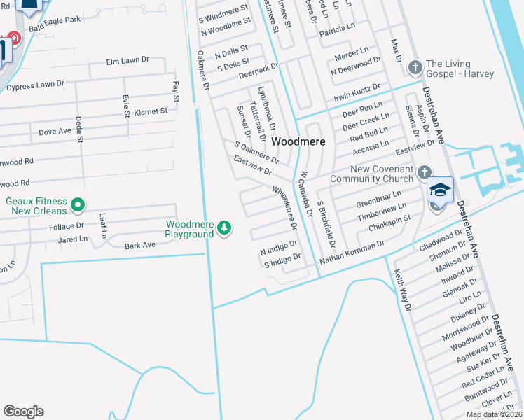 map of restaurants, bars, coffee shops, grocery stores, and more near 4028 Glenmere Drive in Harvey