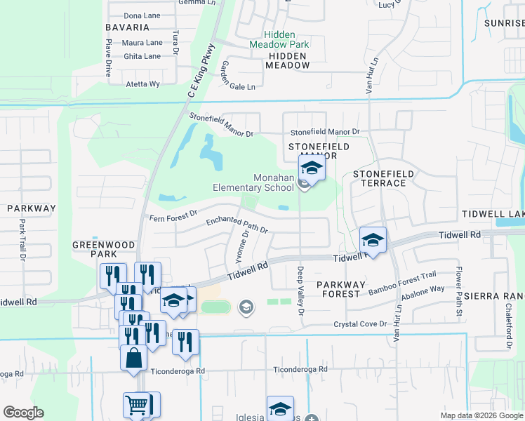 map of restaurants, bars, coffee shops, grocery stores, and more near 12727 Fern Forest Drive in Houston
