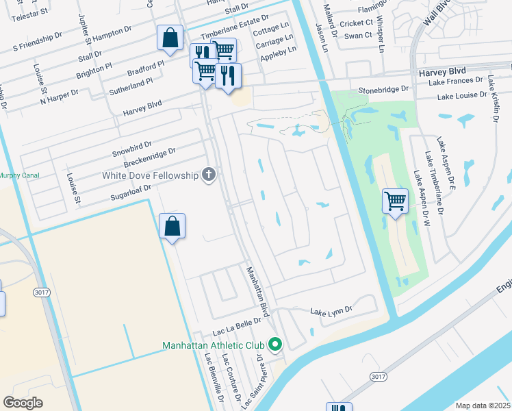 map of restaurants, bars, coffee shops, grocery stores, and more near 3701 Lake Des Allemands Drive in Harvey