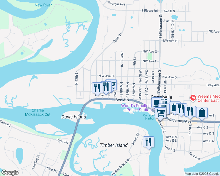 map of restaurants, bars, coffee shops, grocery stores, and more near 306 8th Street West in Carrabelle