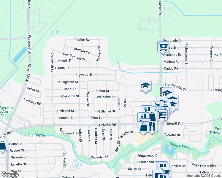 map of restaurants, bars, coffee shops, grocery stores, and more near 8451 Cabot Street in Houston