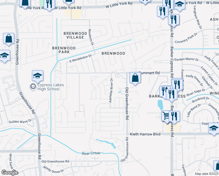 map of restaurants, bars, coffee shops, grocery stores, and more near 18606 Frazers Ravine Lane in Katy