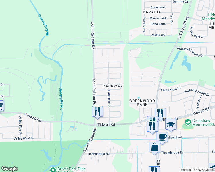 map of restaurants, bars, coffee shops, grocery stores, and more near 11946 Ginger Lei Lane in Houston