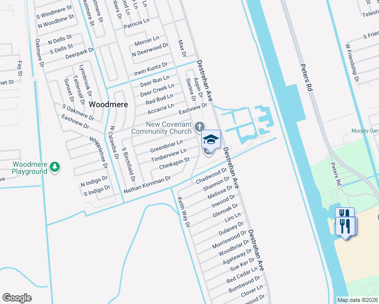map of restaurants, bars, coffee shops, grocery stores, and more near 3817 Timberview Lane in Harvey