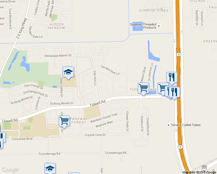 map of restaurants, bars, coffee shops, grocery stores, and more near 9006 Sable Terrace Lane in Houston