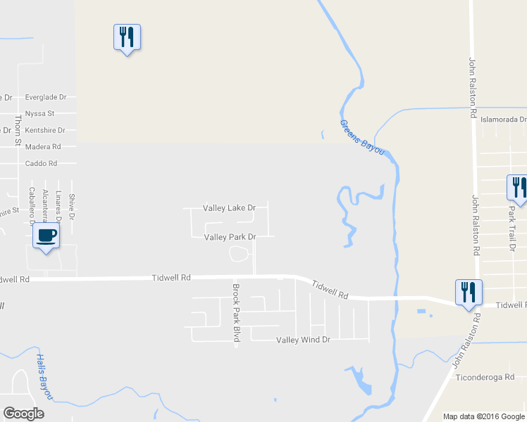 map of restaurants, bars, coffee shops, grocery stores, and more near 10034 Valley Lake Drive in Houston