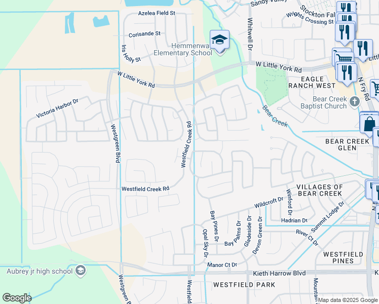 map of restaurants, bars, coffee shops, grocery stores, and more near 5259 Lilac Hollow Lane in Katy