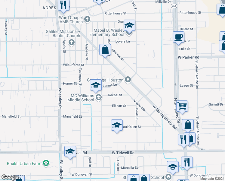 map of restaurants, bars, coffee shops, grocery stores, and more near 856 Rachel Street in Houston