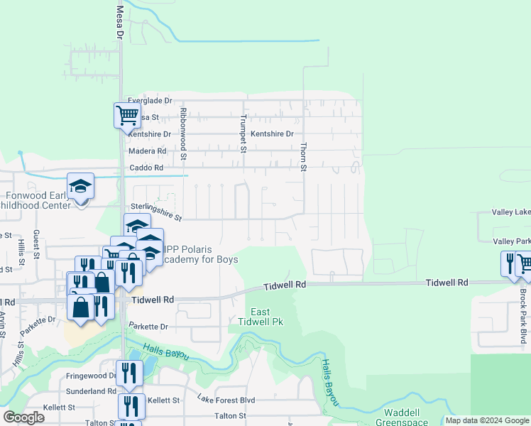 map of restaurants, bars, coffee shops, grocery stores, and more near 9806 Kerry Glen Lane in Houston