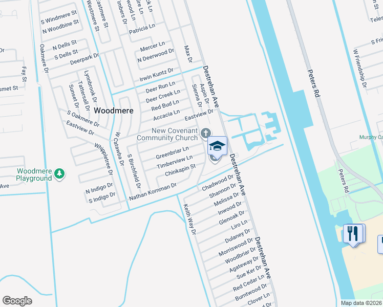 map of restaurants, bars, coffee shops, grocery stores, and more near 3817 Timberview Lane in Harvey