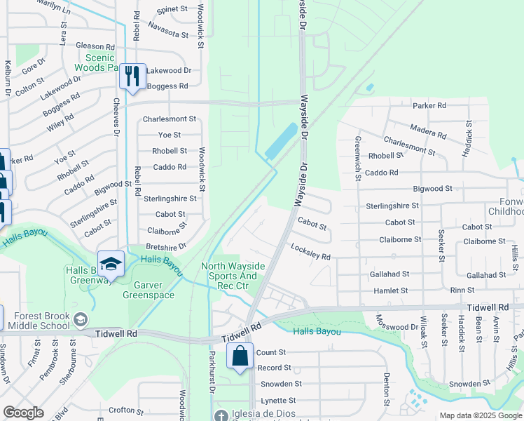 map of restaurants, bars, coffee shops, grocery stores, and more near 9754 Galaxy Street in Houston