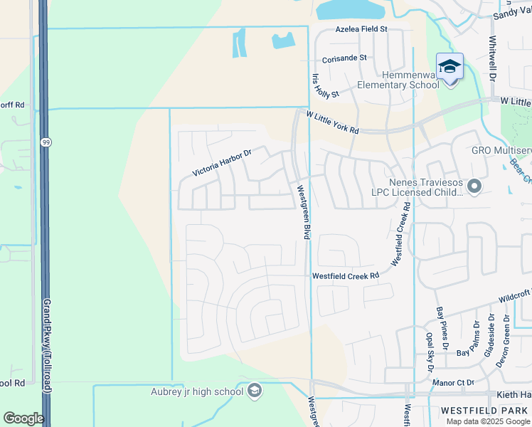 map of restaurants, bars, coffee shops, grocery stores, and more near Jasmine Valley Court in Katy