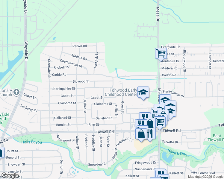 map of restaurants, bars, coffee shops, grocery stores, and more near 8451 Cabot Street in Houston