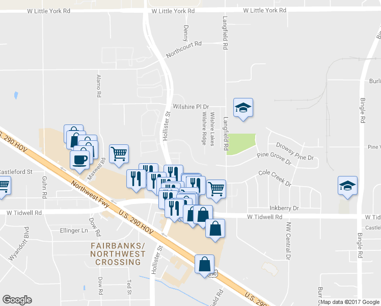 map of restaurants, bars, coffee shops, grocery stores, and more near 5914 Hollister Cole in Houston