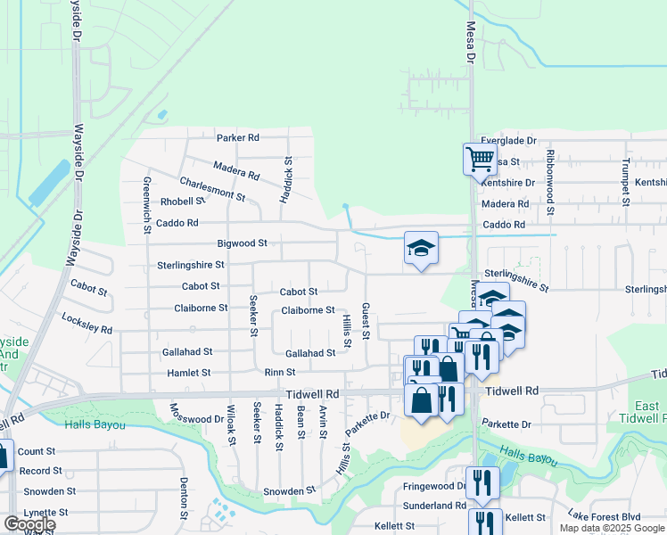 map of restaurants, bars, coffee shops, grocery stores, and more near 8451 Cabot Street in Houston