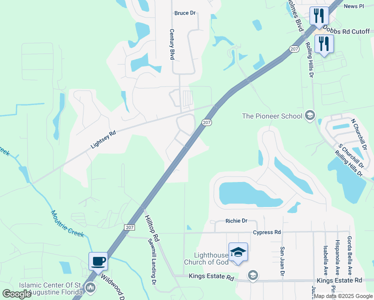 map of restaurants, bars, coffee shops, grocery stores, and more near 1280A State Road 207 in St. Augustine