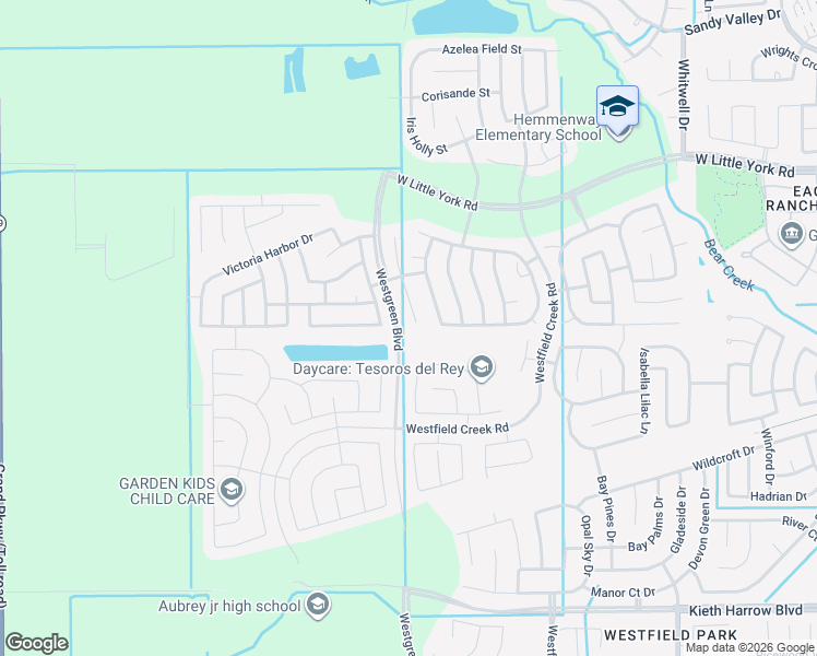 map of restaurants, bars, coffee shops, grocery stores, and more near 5406 Clover Blossom Lane in Katy