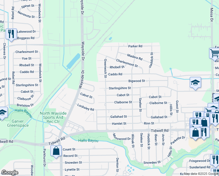 map of restaurants, bars, coffee shops, grocery stores, and more near 8122 Bigwood Street in Houston