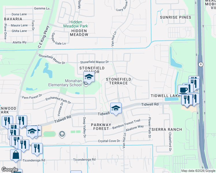 map of restaurants, bars, coffee shops, grocery stores, and more near 12918 Harvest Run Lane in Houston