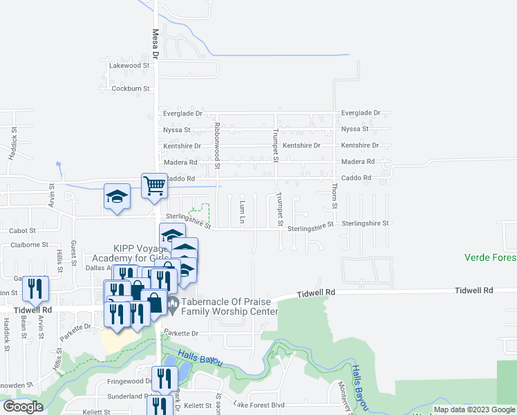 map of restaurants, bars, coffee shops, grocery stores, and more near 9826 Balsam Lane in Houston