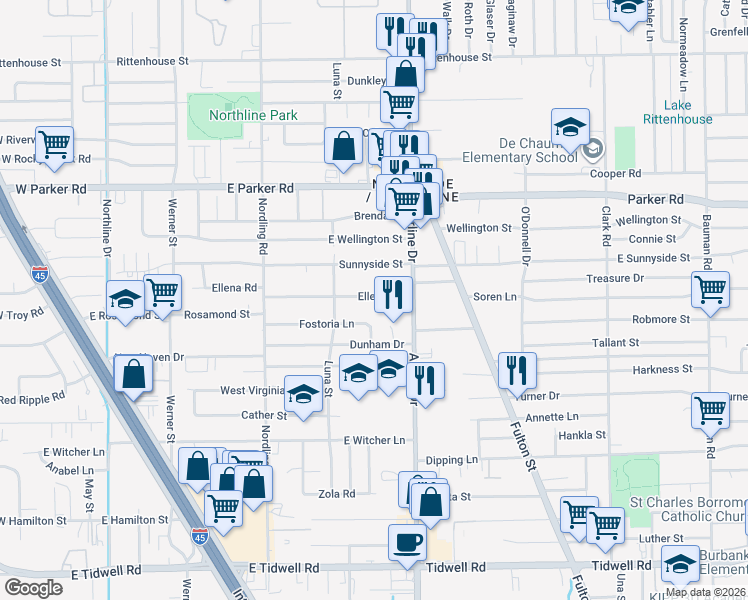 map of restaurants, bars, coffee shops, grocery stores, and more near 826 Sunnyside Street in Houston
